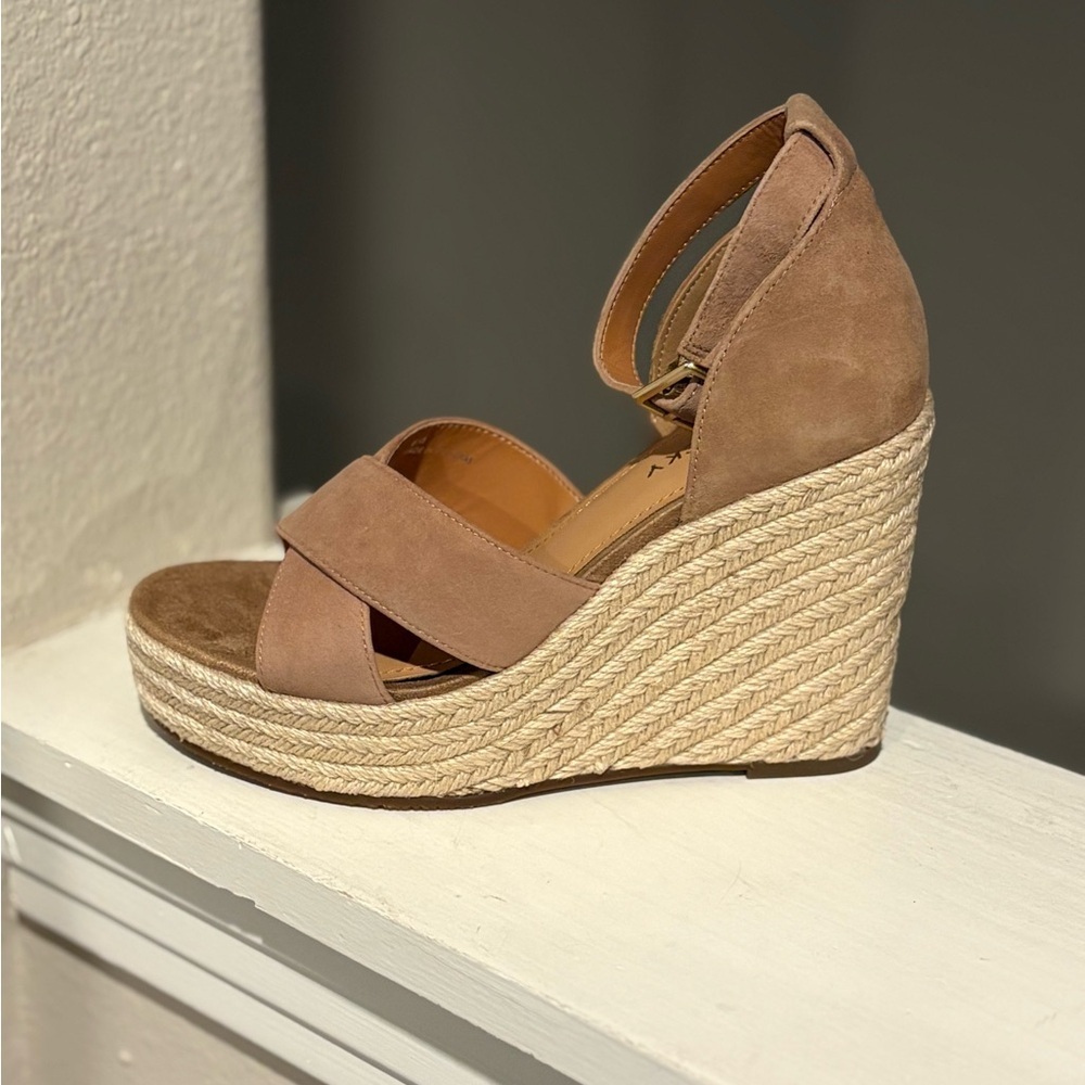 Lisa Vicky Gemi Platform Wedge Sandal Kid Suede Leather Cognac Women's 6 NWB - Picture 3 of 9
